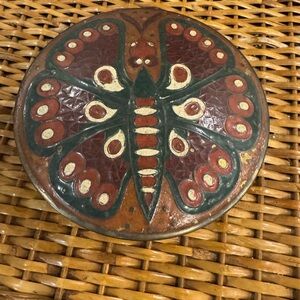 VINTAGE Handcrafted Butterfly Brass Incased Piece - Brown and Green